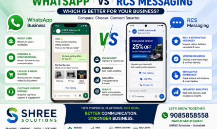 Comparison of WhatsApp Business and RCS Messaging for customer engagement, business promotions, and digital communication by SHREE Solutions