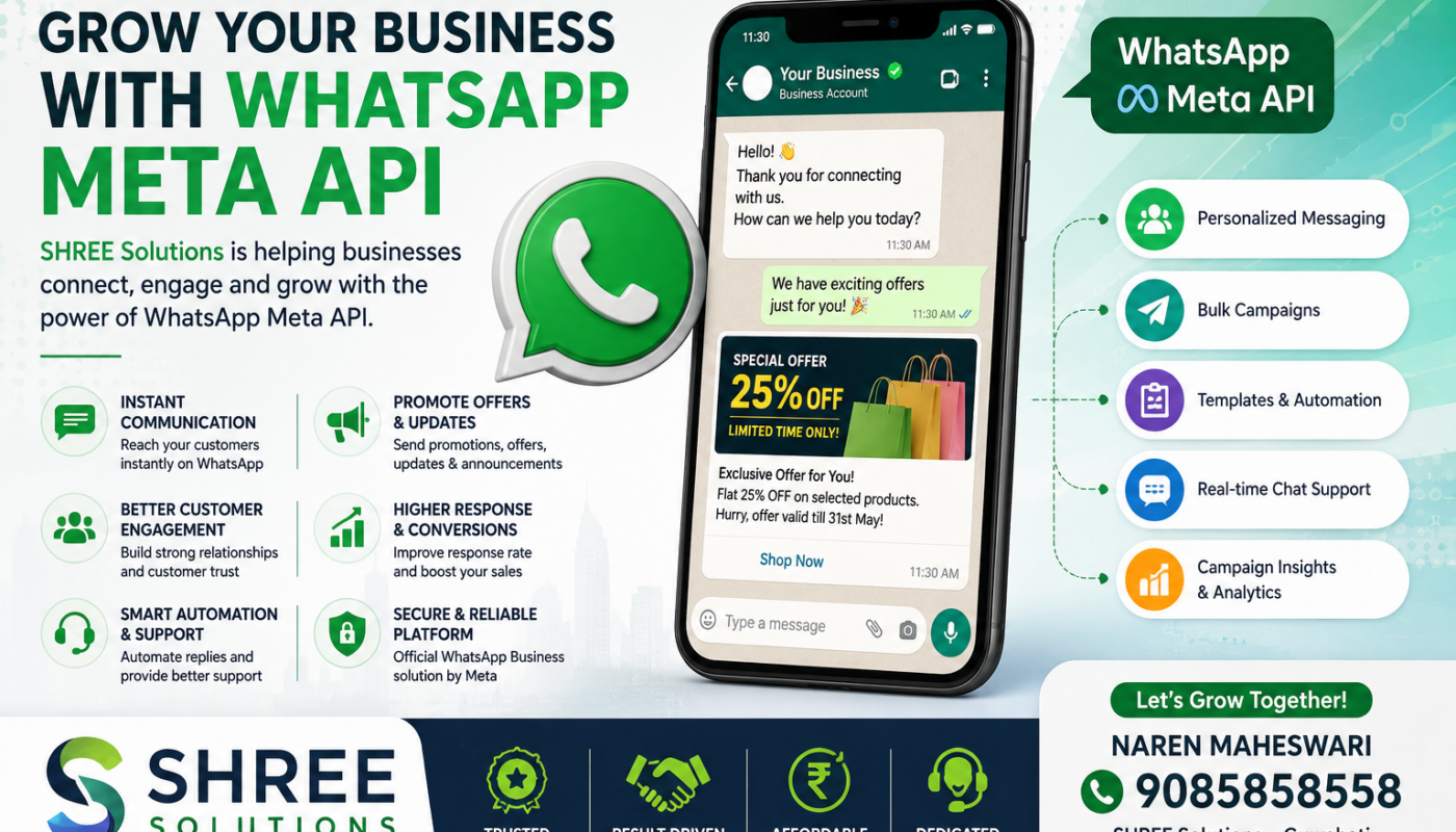WhatsApp Meta API business promotion and customer engagement solutions by SHREE Solutions for automated communication and marketing